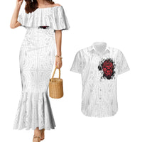 New Zealand Maori Heart Tribal Personalised Couples Matching Mermaid Dress and Hawaiian Shirt Polynesian Patterns LT9 White - Polynesian Pride