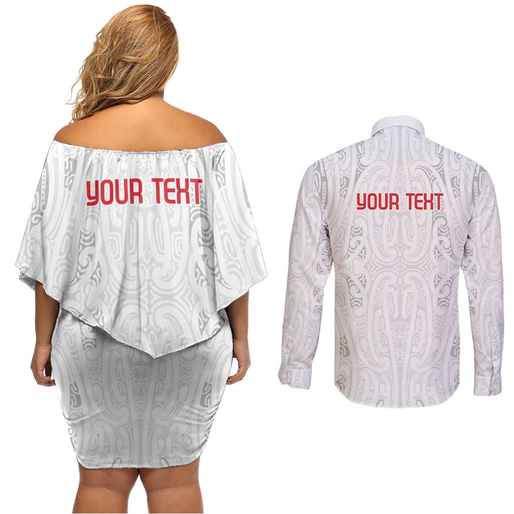 New Zealand Maori Heart Tribal Personalised Couples Matching Off Shoulder Short Dress and Long Sleeve Button Shirt Polynesian Patterns LT9 - Polynesian Pride
