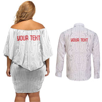 New Zealand Maori Heart Tribal Personalised Couples Matching Off Shoulder Short Dress and Long Sleeve Button Shirt Polynesian Patterns LT9 - Polynesian Pride