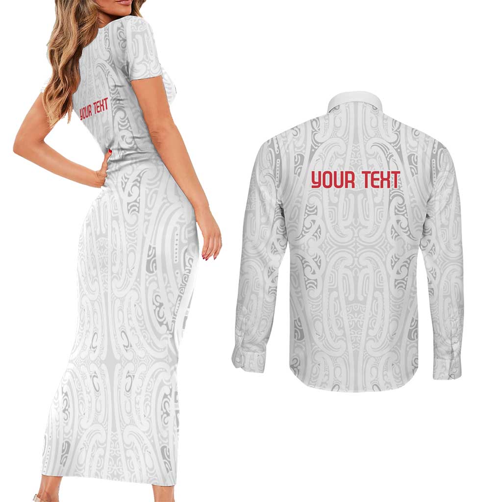 New Zealand Maori Heart Tribal Personalised Couples Matching Short Sleeve Bodycon Dress and Long Sleeve Button Shirt Polynesian Patterns LT9 - Polynesian Pride