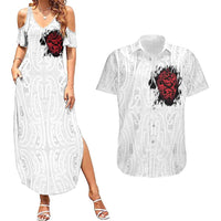 New Zealand Maori Heart Tribal Personalised Couples Matching Summer Maxi Dress and Hawaiian Shirt Polynesian Patterns LT9 White - Polynesian Pride