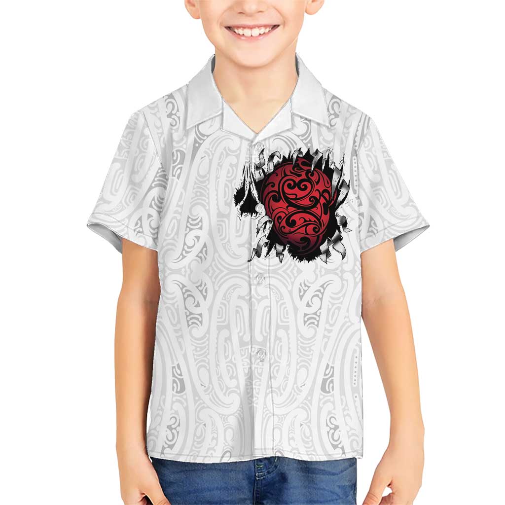 New Zealand Maori Heart Tribal Personalised Family Matching Off Shoulder Maxi Dress and Hawaiian Shirt Polynesian Patterns LT9 Son's Shirt White - Polynesian Pride