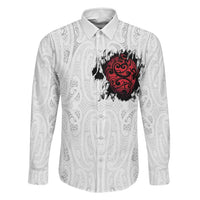 New Zealand Maori Heart Tribal Personalised Family Matching Off Shoulder Short Dress and Hawaiian Shirt Polynesian Patterns LT9 Dad's Shirt - Long Sleeve White - Polynesian Pride