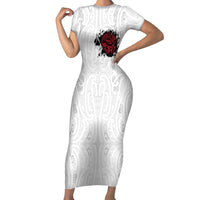 New Zealand Maori Heart Tribal Personalised Family Matching Short Sleeve Bodycon Dress and Hawaiian Shirt Polynesian Patterns LT9 Mom's Dress White - Polynesian Pride