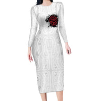 New Zealand Maori Heart Tribal Personalised Long Sleeve Bodycon Dress Polynesian Patterns LT9 Long Dress White - Polynesian Pride