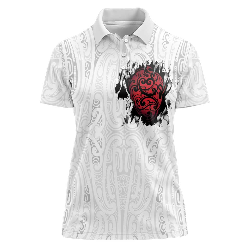New Zealand Maori Heart Tribal Personalised Women Polo Shirt Polynesian Patterns LT9 Female White - Polynesian Pride