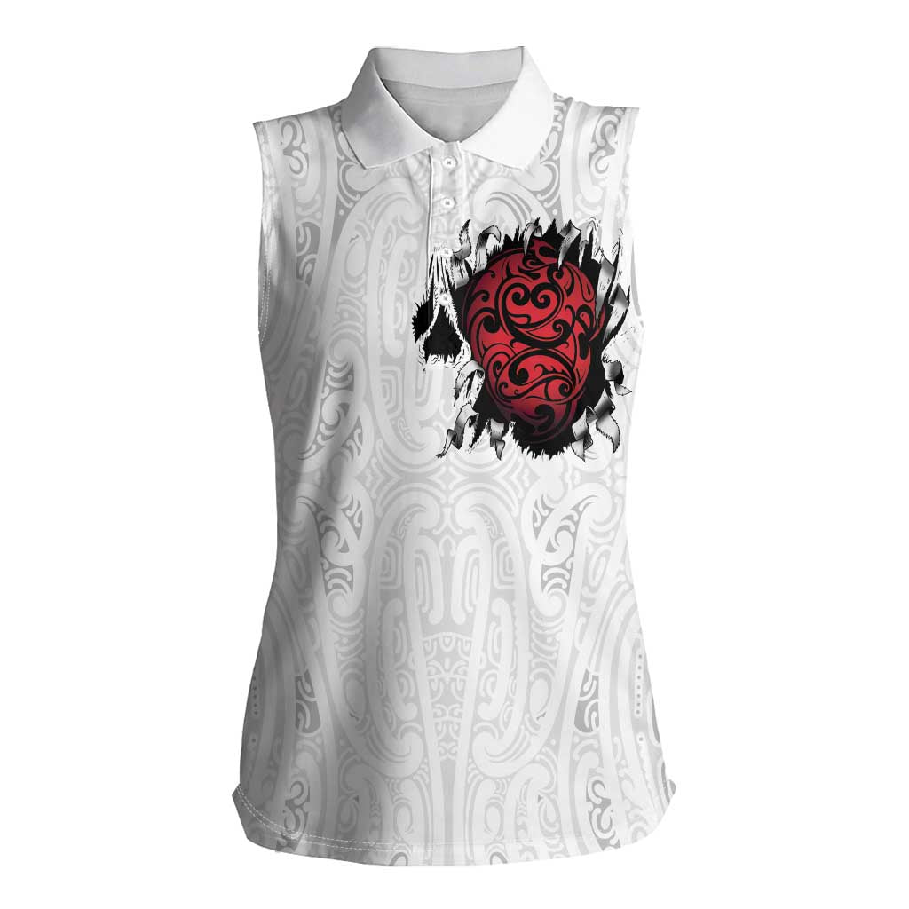 New Zealand Maori Heart Tribal Personalised Women Sleeveless Polo Shirt Polynesian Patterns LT9 Female White - Polynesian Pride