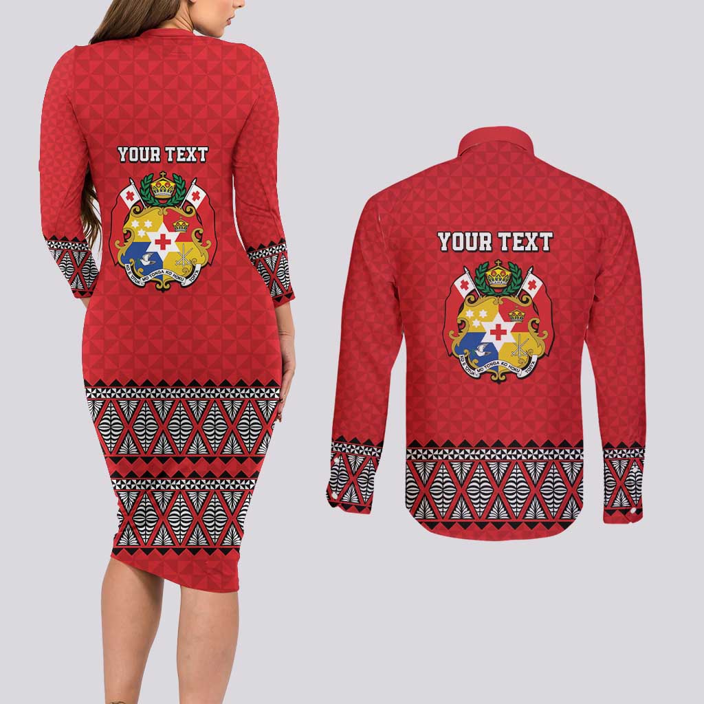 Tonga Heart Tribal Personalised Couples Matching Long Sleeve Bodycon Dress and Long Sleeve Button Shirt Polynesian Patterns