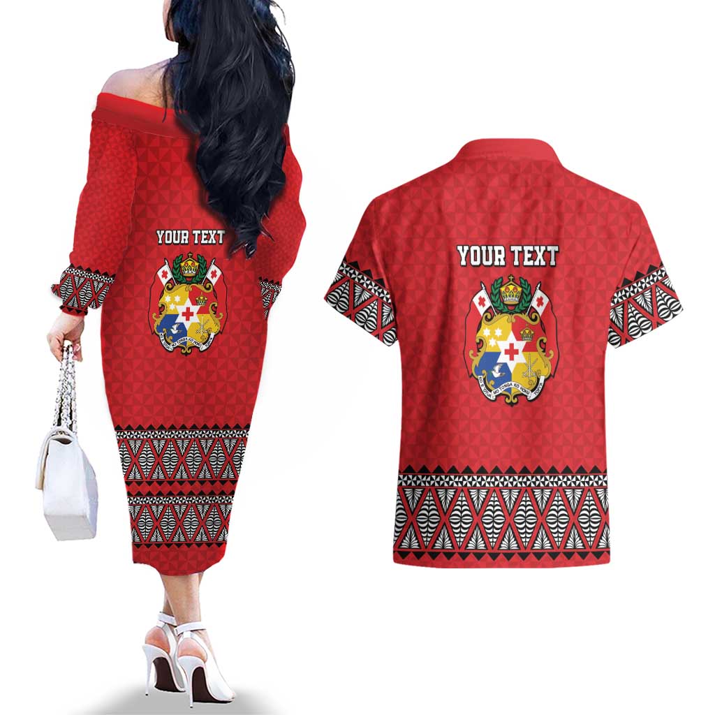 Tonga Heart Tribal Personalised Couples Matching Off The Shoulder Long Sleeve Dress and Hawaiian Shirt Polynesian Patterns