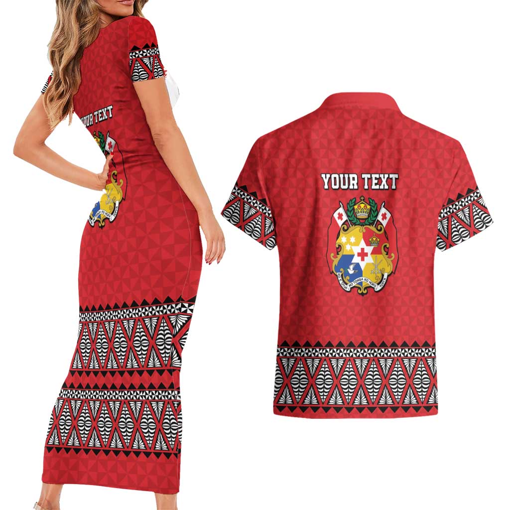 Tonga Heart Tribal Personalised Couples Matching Short Sleeve Bodycon Dress and Hawaiian Shirt Polynesian Patterns