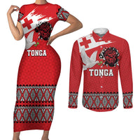 Tonga Heart Tribal Personalised Couples Matching Short Sleeve Bodycon Dress and Long Sleeve Button Shirt Polynesian Patterns