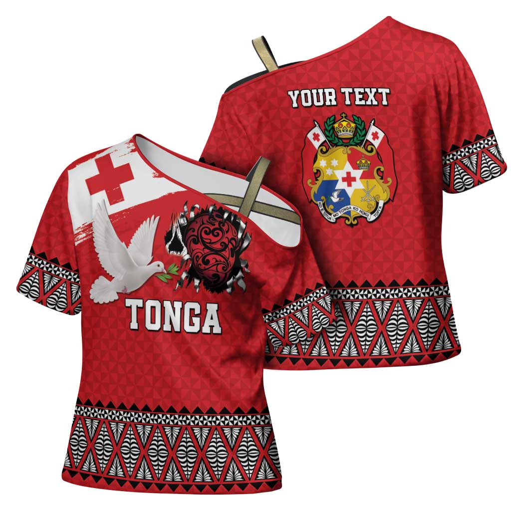 Tonga Heart Tribal Personalised Cross Shoulder Shirt Polynesian Patterns