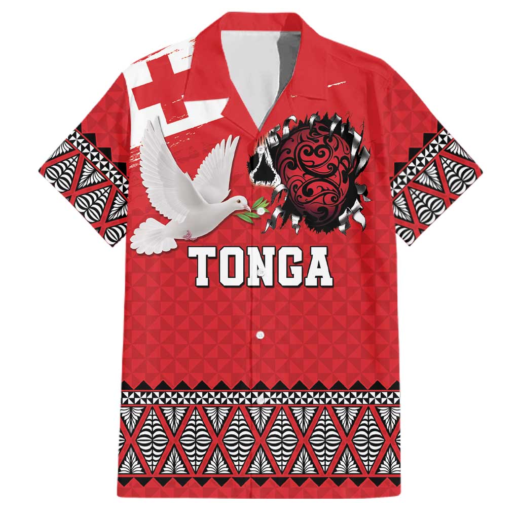Tonga Heart Tribal Personalised Family Matching Long Sleeve Bodycon Dress and Hawaiian Shirt Polynesian Patterns LT9 Dad's Shirt - Short Sleeve Red - Polynesian Pride