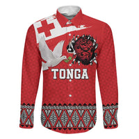Tonga Heart Tribal Personalised Family Matching Mermaid Dress and Hawaiian Shirt Polynesian Patterns LT9 Dad's Shirt - Long Sleeve Red - Polynesian Pride