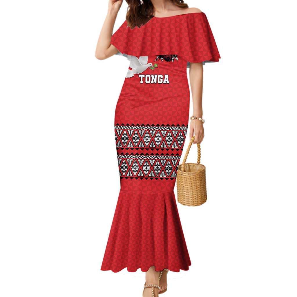Tonga Heart Tribal Personalised Family Matching Mermaid Dress and Hawaiian Shirt Polynesian Patterns LT9 Mom's Dress Red - Polynesian Pride