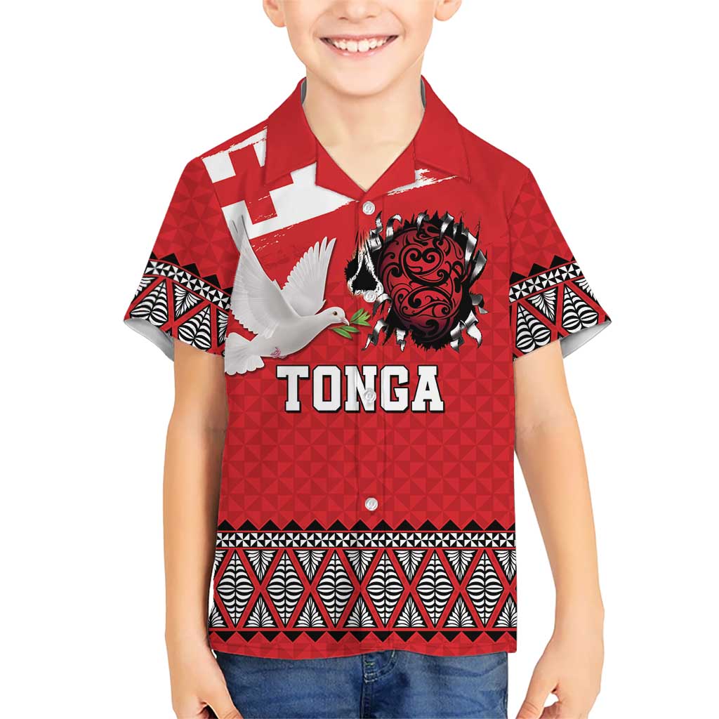Tonga Heart Tribal Personalised Family Matching Off The Shoulder Long Sleeve Dress and Hawaiian Shirt Polynesian Patterns LT9 Son's Shirt Red - Polynesian Pride