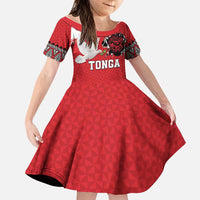 Tonga Heart Tribal Personalised Family Matching Short Sleeve Bodycon Dress and Hawaiian Shirt Polynesian Patterns LT9 Daughter's Dress Red - Polynesian Pride