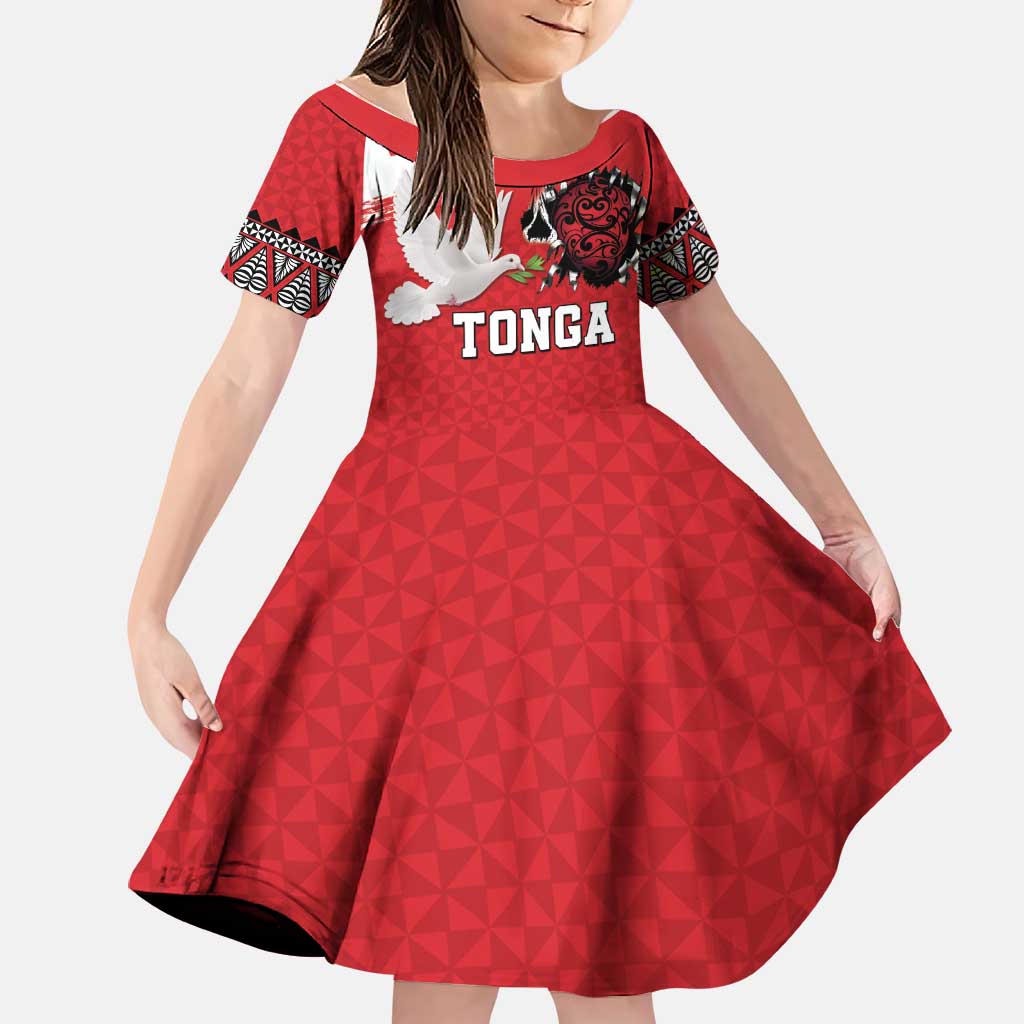 Tonga Heart Tribal Personalised Family Matching Tank Maxi Dress and Hawaiian Shirt Polynesian Patterns LT9 Daughter's Dress Red - Polynesian Pride