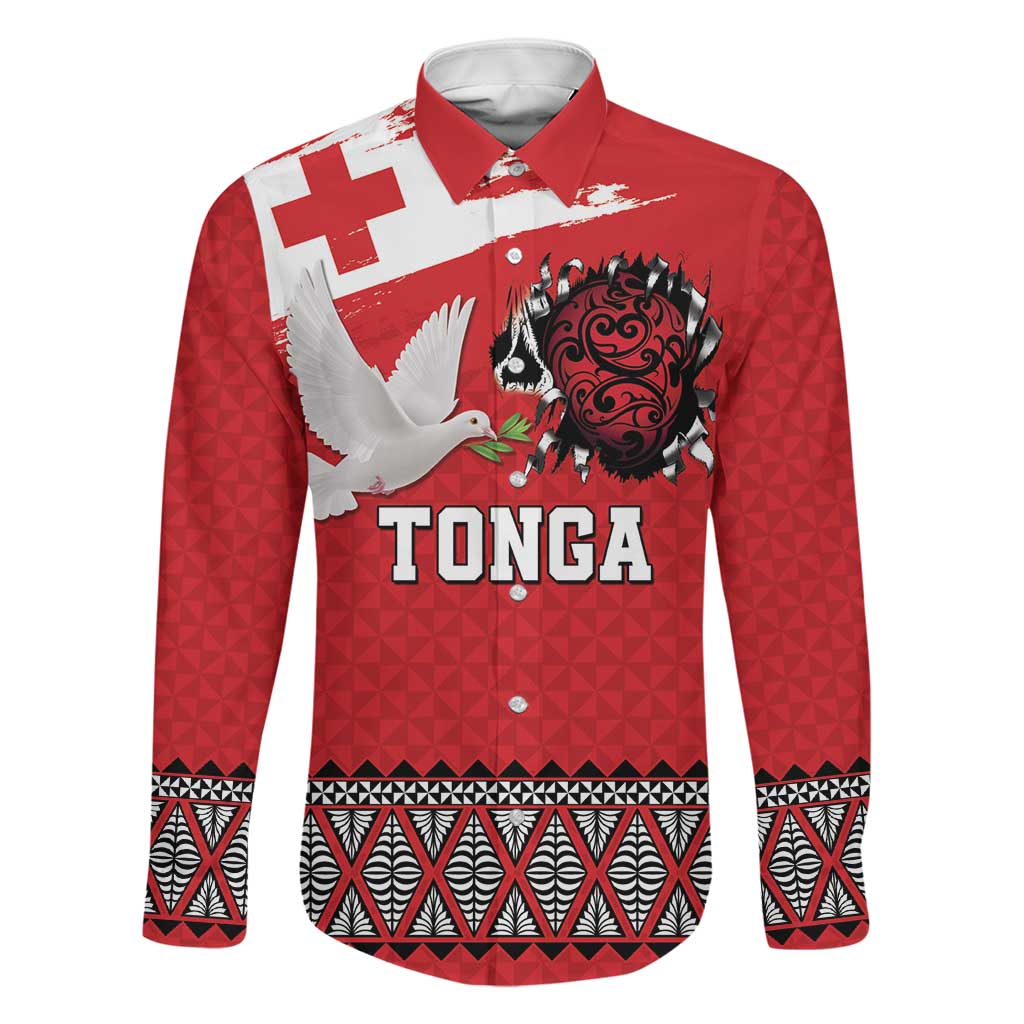 Tonga Heart Tribal Personalised Family Matching Tank Maxi Dress and Hawaiian Shirt Polynesian Patterns LT9 Dad's Shirt - Long Sleeve Red - Polynesian Pride