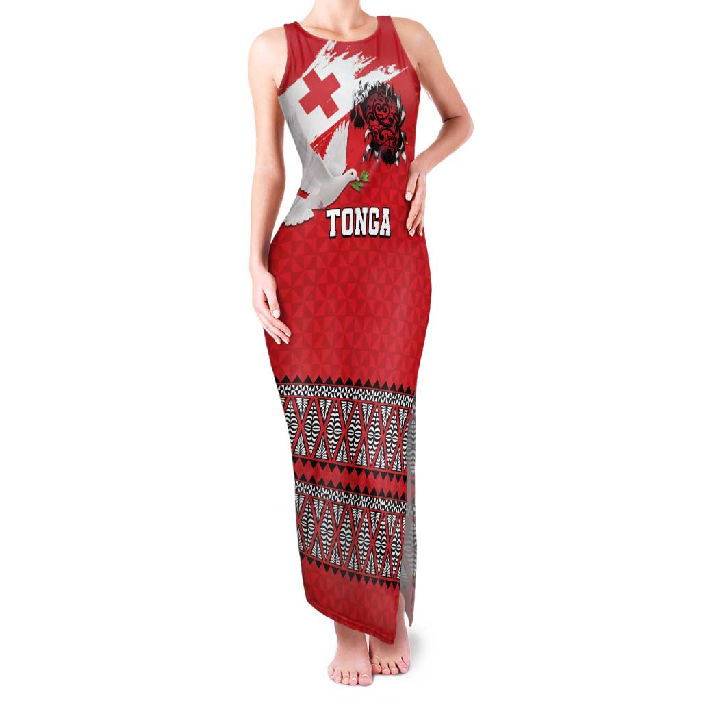 Tonga Heart Tribal Personalised Family Matching Tank Maxi Dress and Hawaiian Shirt Polynesian Patterns LT9 Mom's Dress Red - Polynesian Pride