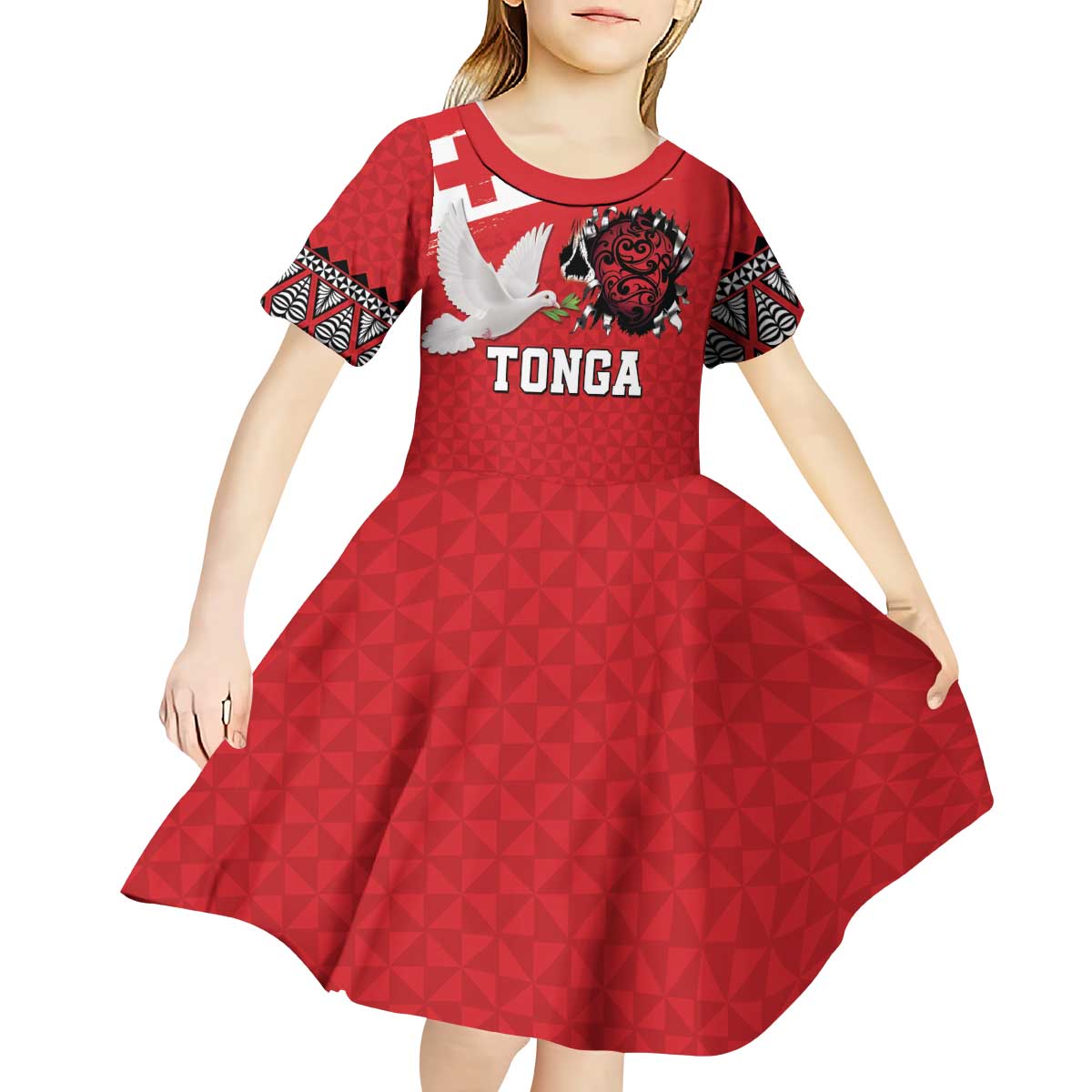 Tonga Heart Tribal Personalised Kid Short Sleeve Dress Polynesian Patterns