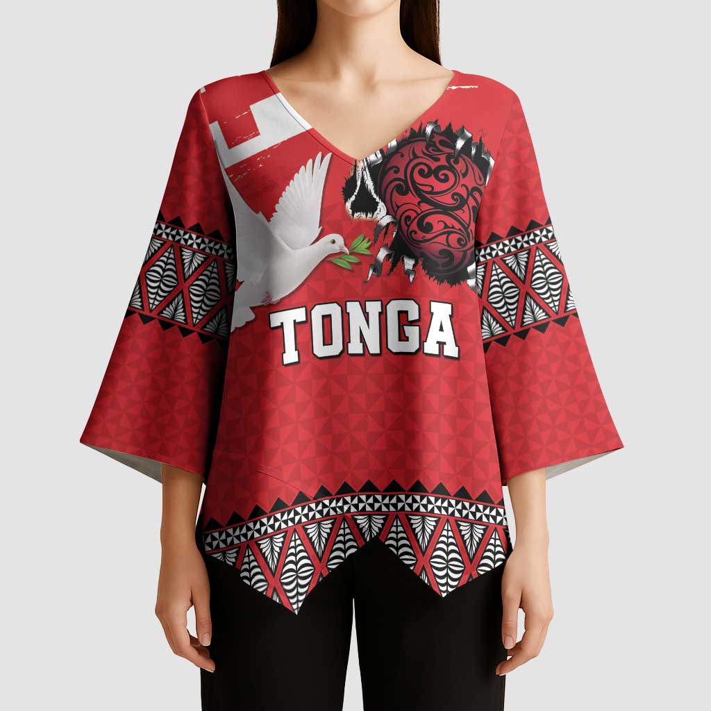 Tonga Heart Tribal Personalised Kimono Sleeve Blouse Polynesian Patterns