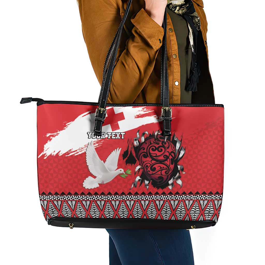 Tonga Heart Tribal Personalised Leather Tote Bag Polynesian Patterns