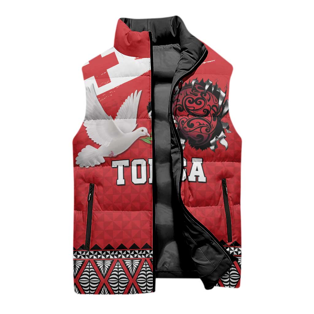 Tonga Heart Tribal Personalised Sleeveless Puffer Jacket Polynesian Patterns