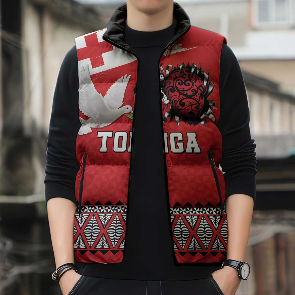 Tonga Heart Tribal Personalised Sleeveless Puffer Jacket Polynesian Patterns