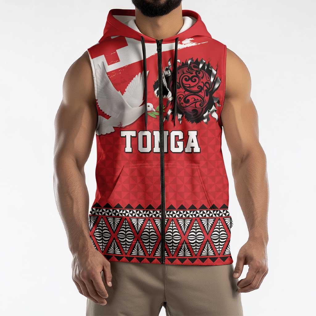 Tonga Heart Tribal Personalised Sleeveless Zip Hoodie Polynesian Patterns