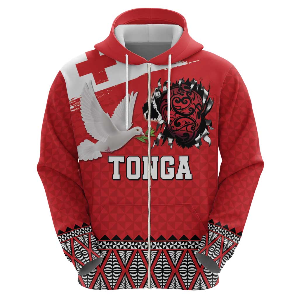 Tonga Heart Tribal Personalised Zip Hoodie Polynesian Patterns