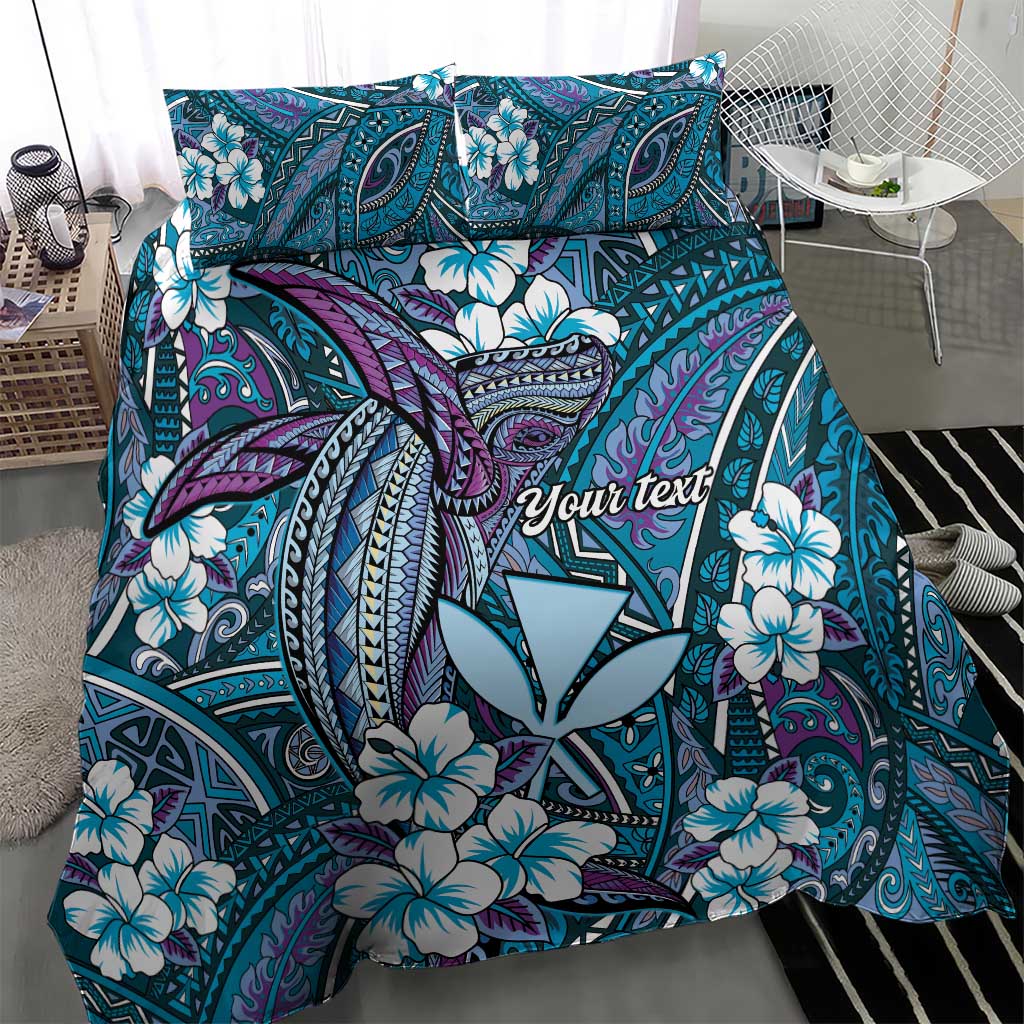 Personalised Hawaii Tribal Humpback Whale Bedding Set Polu Hibiscus Seamless Pattern