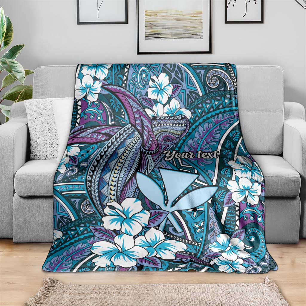 Personalised Hawaii Tribal Humpback Whale Blanket Polu Hibiscus Seamless Pattern