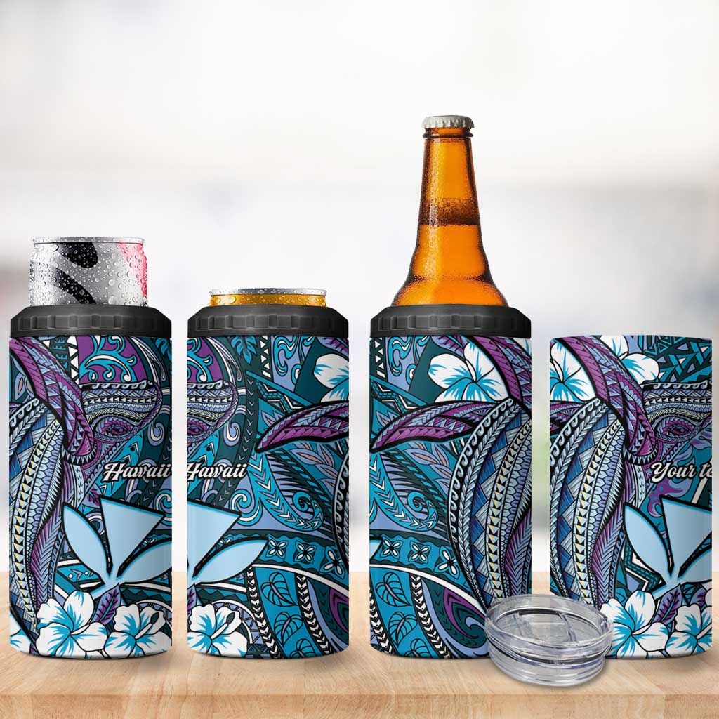 Personalised Hawaii Tribal Humpback Whale 4 in 1 Can Cooler Tumbler Polu Hibiscus Seamless Pattern