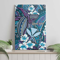 Personalised Hawaii Tribal Humpback Whale Canvas Wall Art Polu Hibiscus Seamless Pattern