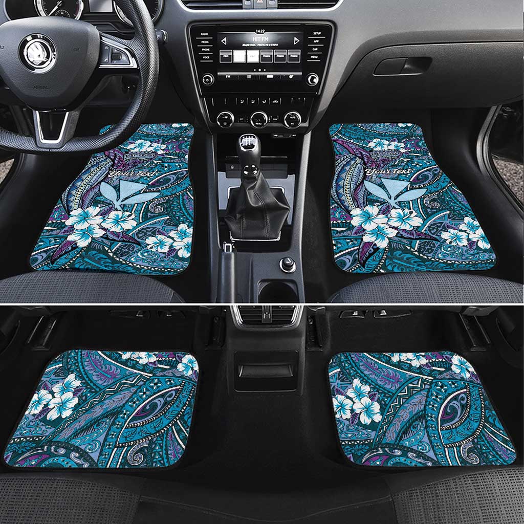 Personalised Hawaii Tribal Humpback Whale Car Mats Polu Hibiscus Seamless Pattern