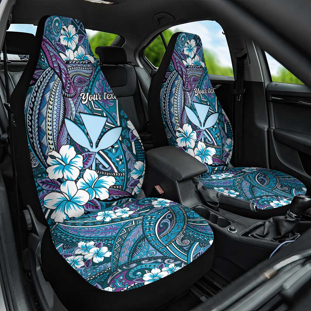 Personalised Hawaii Tribal Humpback Whale Car Seat Cover Polu Hibiscus Seamless Pattern LT9 One Size Blue - Polynesian Pride