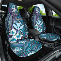 Personalised Hawaii Tribal Humpback Whale Car Seat Cover Polu Hibiscus Seamless Pattern LT9 One Size Blue - Polynesian Pride