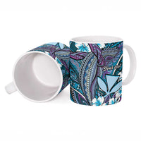 Personalised Hawaii Tribal Humpback Whale Ceramic Mug Polu Hibiscus Seamless Pattern