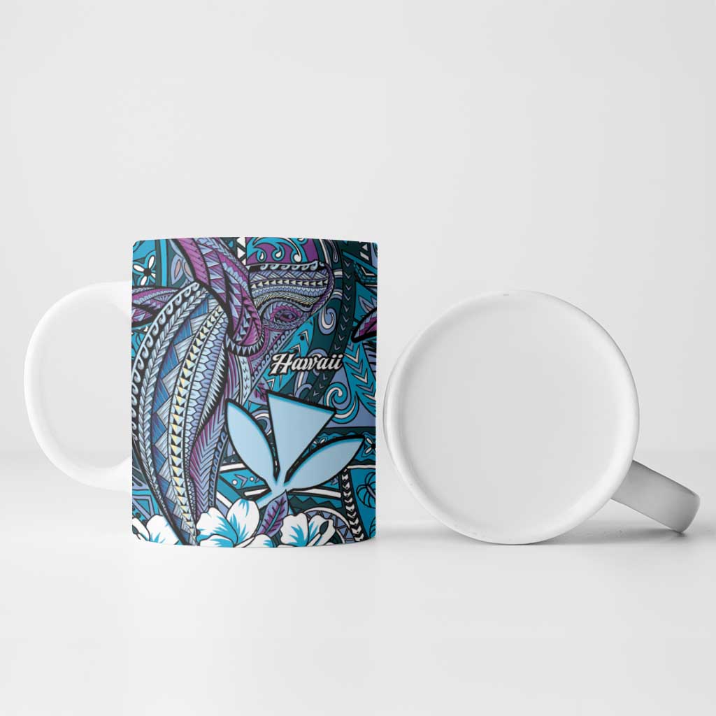 Personalised Hawaii Tribal Humpback Whale Ceramic Mug Polu Hibiscus Seamless Pattern