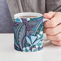 Personalised Hawaii Tribal Humpback Whale Ceramic Mug Polu Hibiscus Seamless Pattern