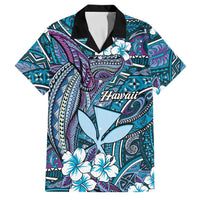 Personalised Hawaii Tribal Humpback Whale Family Matching Off Shoulder Maxi Dress and Hawaiian Shirt Polu Hibiscus Seamless Pattern LT9 Dad's Shirt - Short Sleeve Blue - Polynesian Pride
