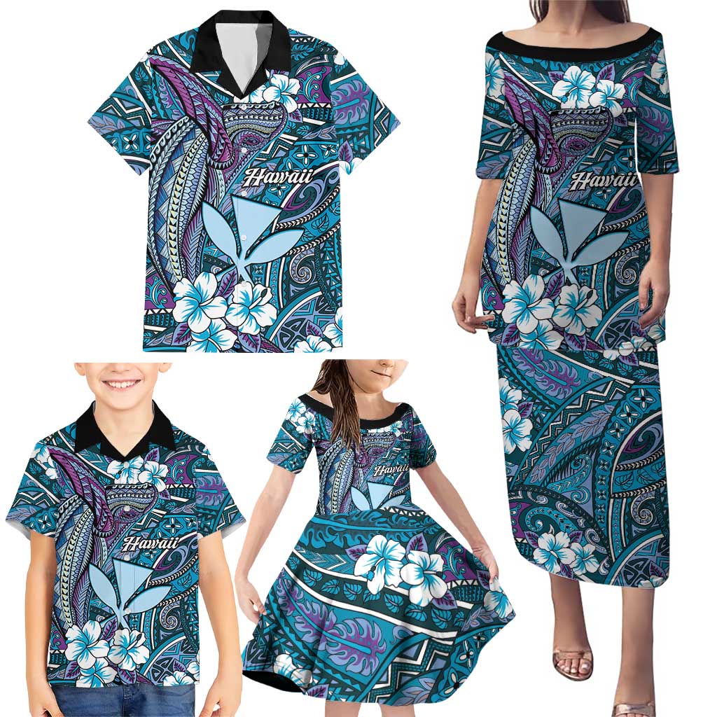Personalised Hawaii Tribal Humpback Whale Family Matching Puletasi and Hawaiian Shirt Polu Hibiscus Seamless Pattern LT9 - Polynesian Pride