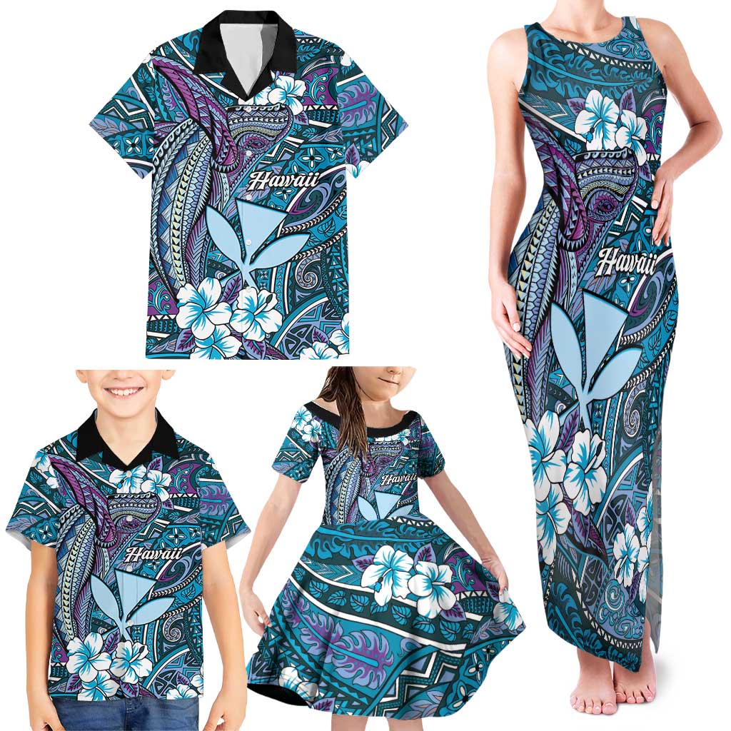 Personalised Hawaii Tribal Humpback Whale Family Matching Tank Maxi Dress and Hawaiian Shirt Polu Hibiscus Seamless Pattern LT9 - Polynesian Pride