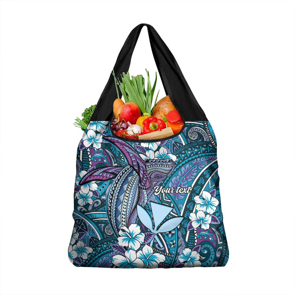 Personalised Hawaii Tribal Humpback Whale Grocery Bag Polu Hibiscus Seamless Pattern LT9 1-pack One Size Blue - Polynesian Pride