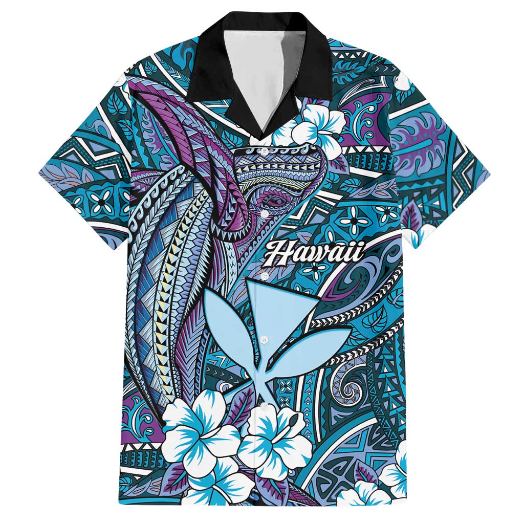Personalised Hawaii Tribal Humpback Whale Hawaiian Shirt Polu Hibiscus Seamless Pattern