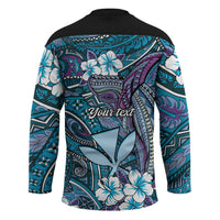 Personalised Hawaii Tribal Humpback Whale Hockey Jersey Polu Hibiscus Seamless Pattern