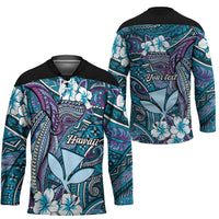 Personalised Hawaii Tribal Humpback Whale Hockey Jersey Polu Hibiscus Seamless Pattern