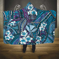 Personalised Hawaii Tribal Humpback Whale Hooded Blanket Polu Hibiscus Seamless Pattern