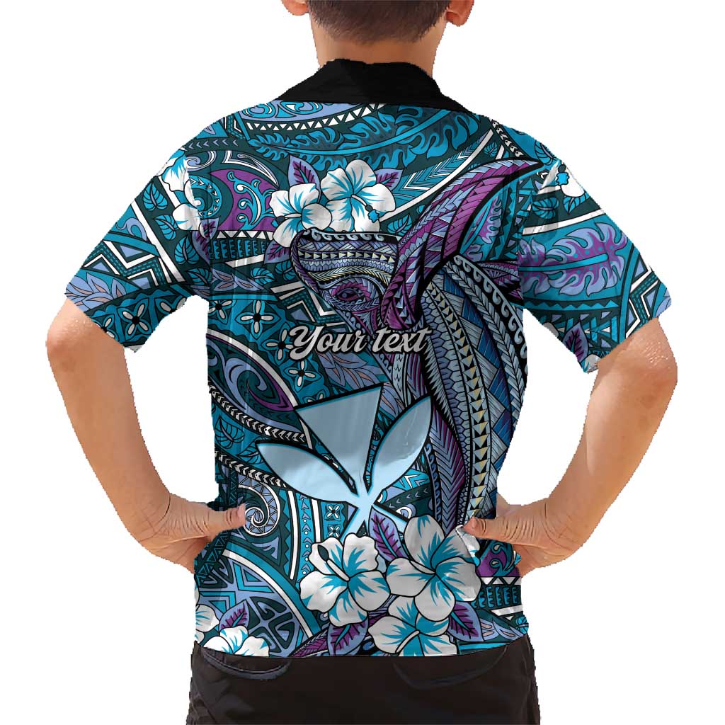Personalised Hawaii Tribal Humpback Whale Kid Hawaiian Shirt Polu Hibiscus Seamless Pattern